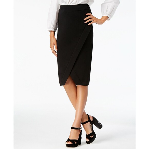 INC BLACK BUSIINESS CASUAL CAREER CLASSIC FAUX WRAP PENCIL SKIRT SIZE: 2 NEW - Picture 1 of 4